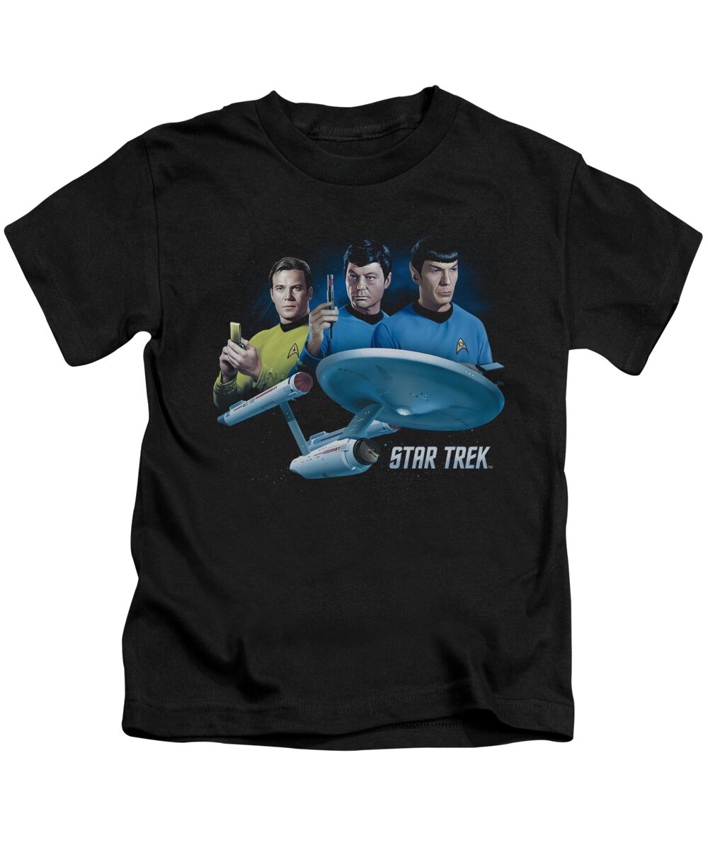 Star Trek Kids T-Shirt featuring the digital art Star Trek - Main Three by Brand A
