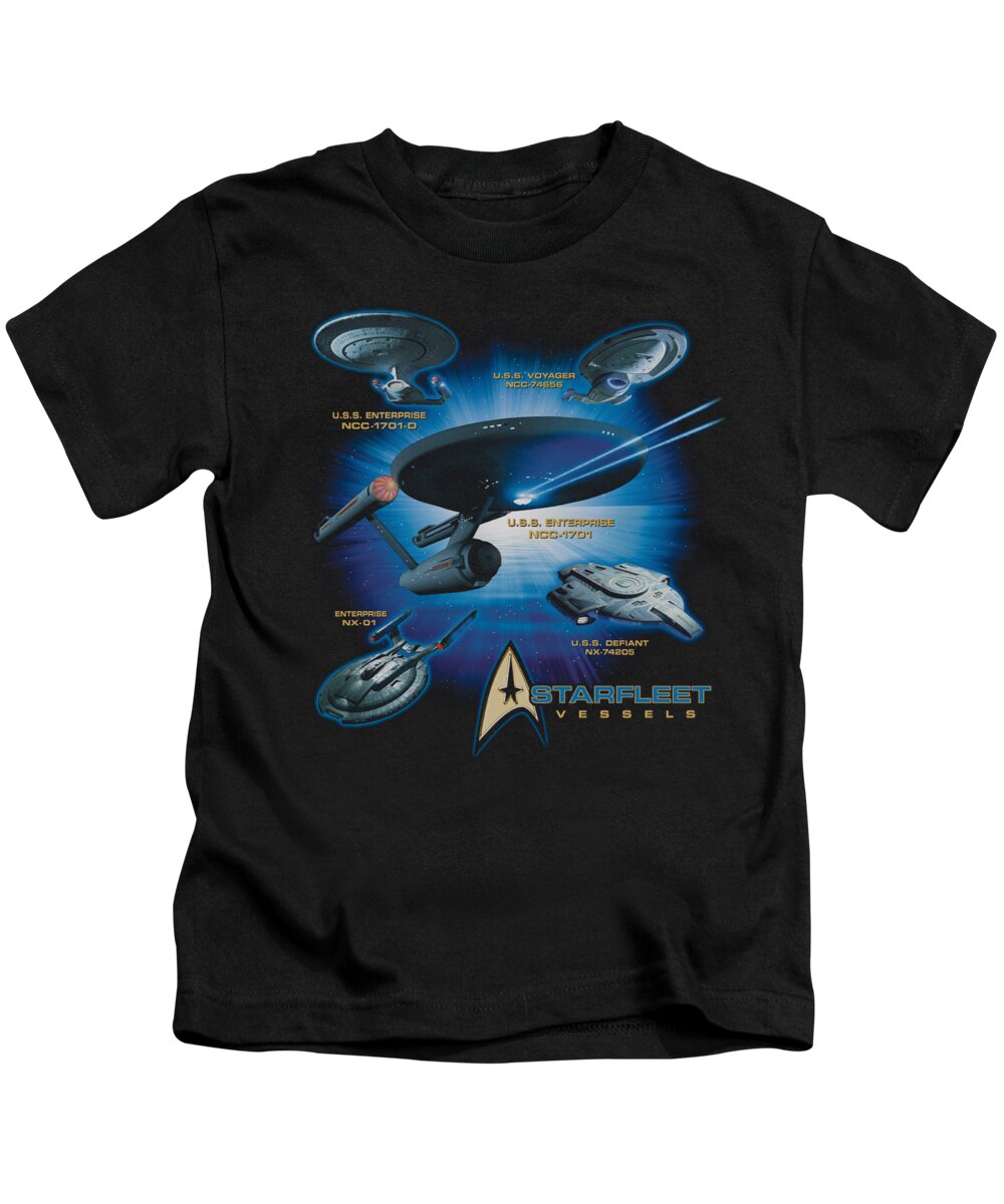 Star Trek Kids T-Shirt featuring the digital art Star Trek - Starfleet Vessels by Brand A