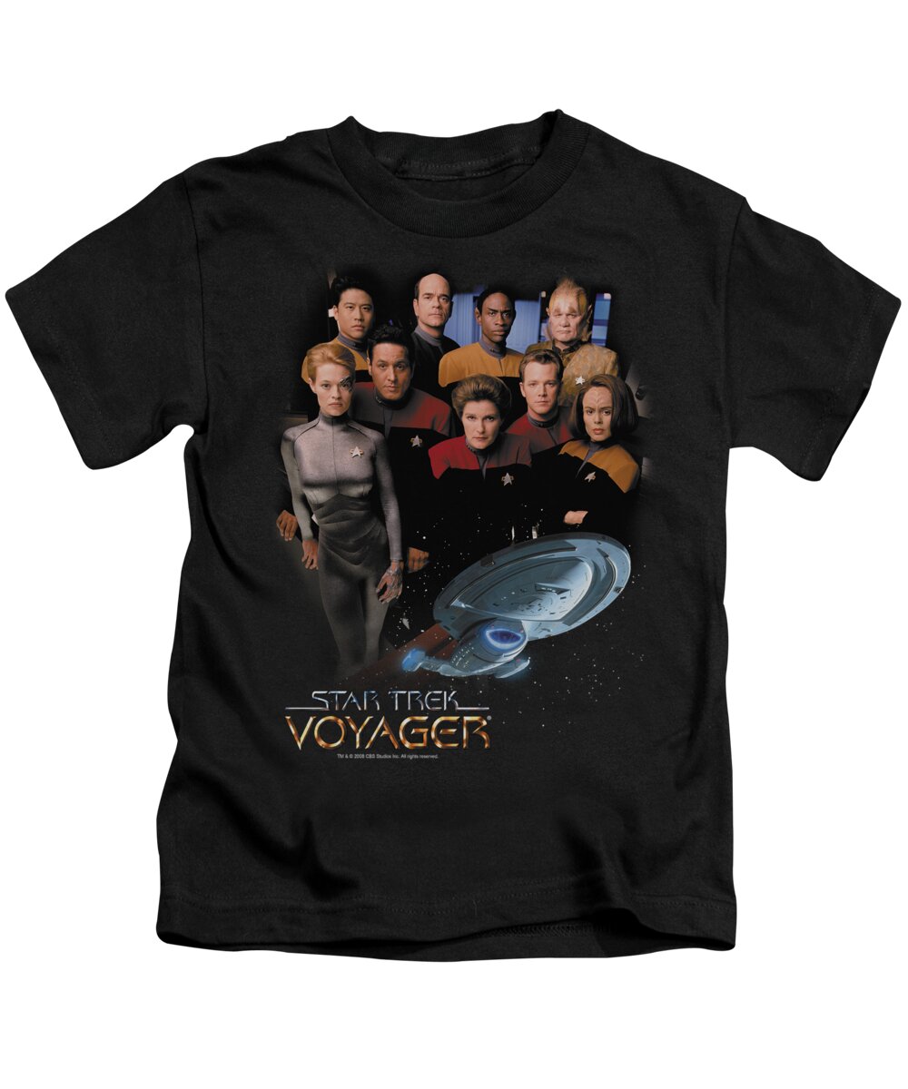 Star Trek Kids T-Shirt featuring the digital art Star Trek - Voyager Crew by Brand A