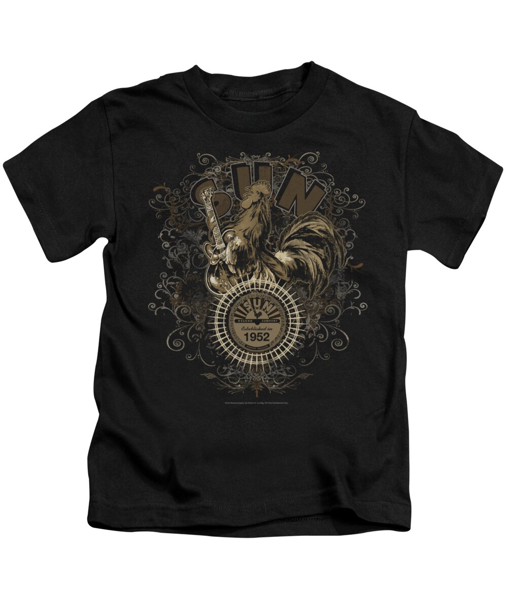 Sun Record Company Kids T-Shirt featuring the digital art Sun - Scroll Around Rooster by Brand A