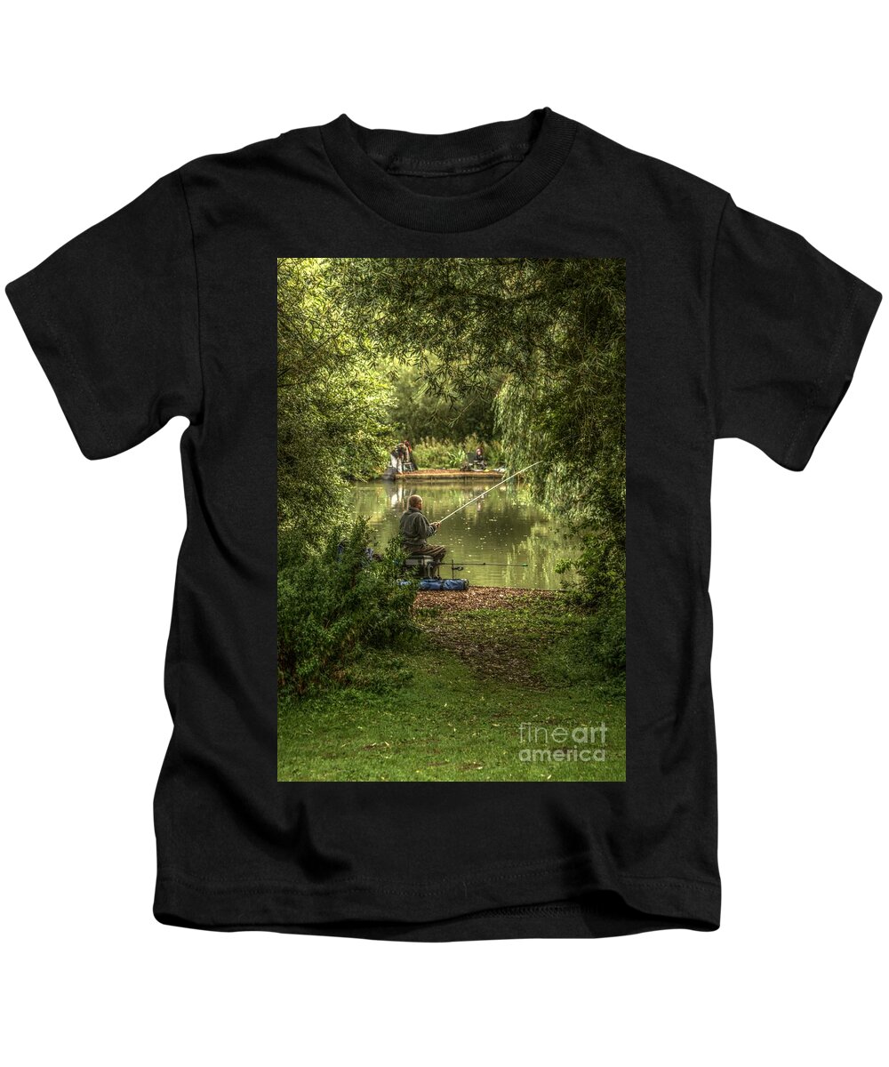 Sunday Fishing Kids T-Shirt featuring the photograph Sunday fishing at the Lake by Jeremy Hayden