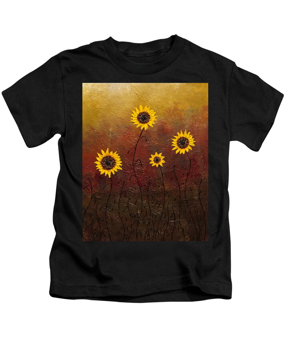 Sunflowers Kids T-Shirt featuring the painting Sunflowers 3 by Carmen Guedez