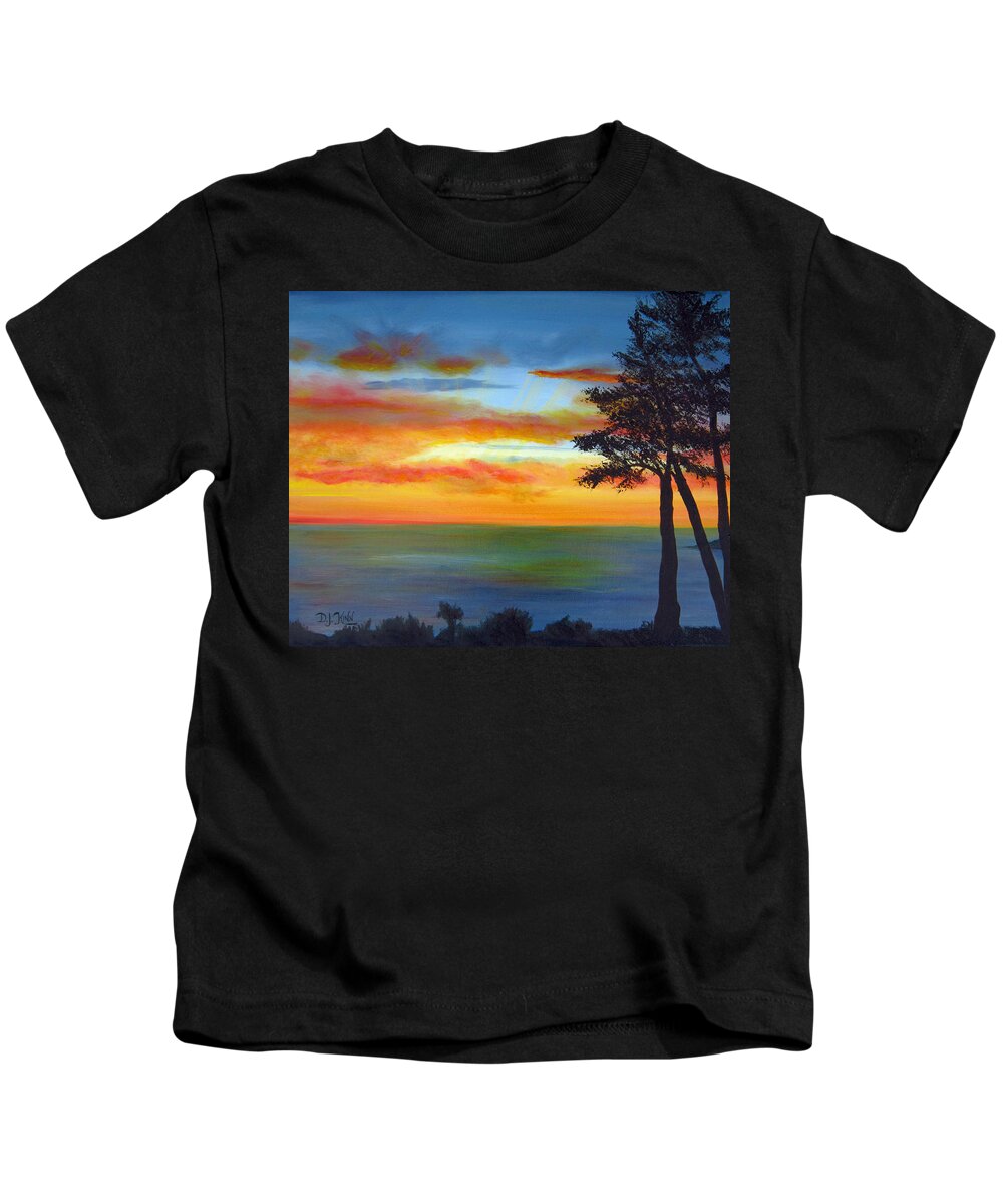 Sunset On Water Prints Kids T-Shirt featuring the painting Sunset III by Dottie Kinn