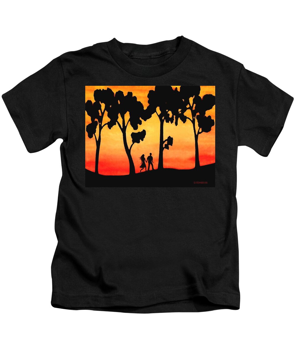 Sunset Kids T-Shirt featuring the painting Sunset Walk by SophiaArt Gallery