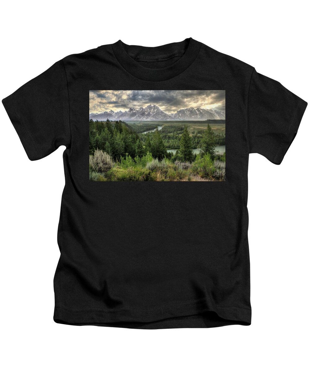 Tetons Kids T-Shirt featuring the photograph Sunstorm by Ryan Smith