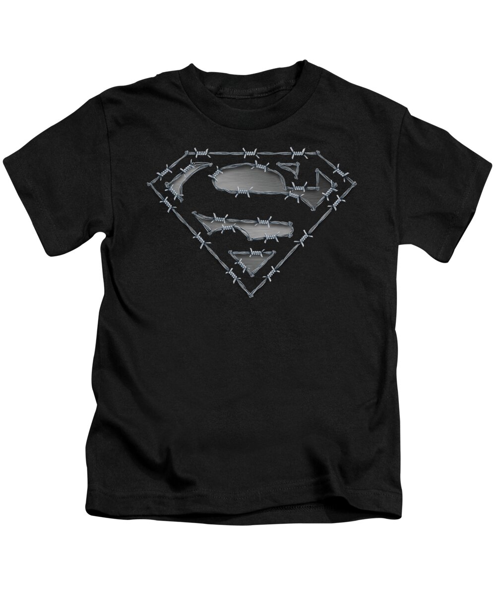  Kids T-Shirt featuring the digital art Superman - Barbed Wire by Brand A
