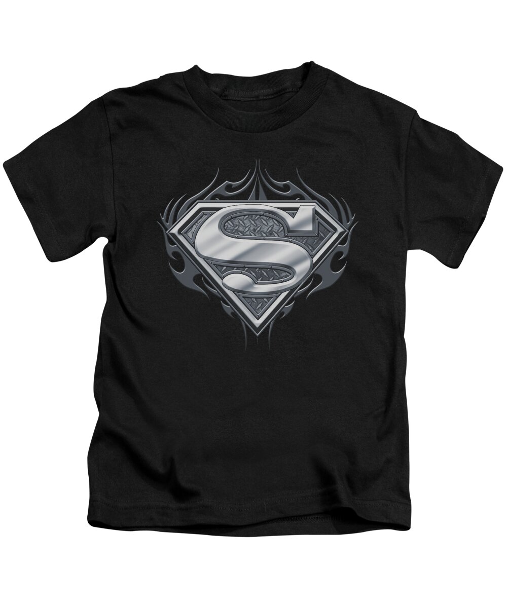  Kids T-Shirt featuring the digital art Superman - Biker Metal by Brand A