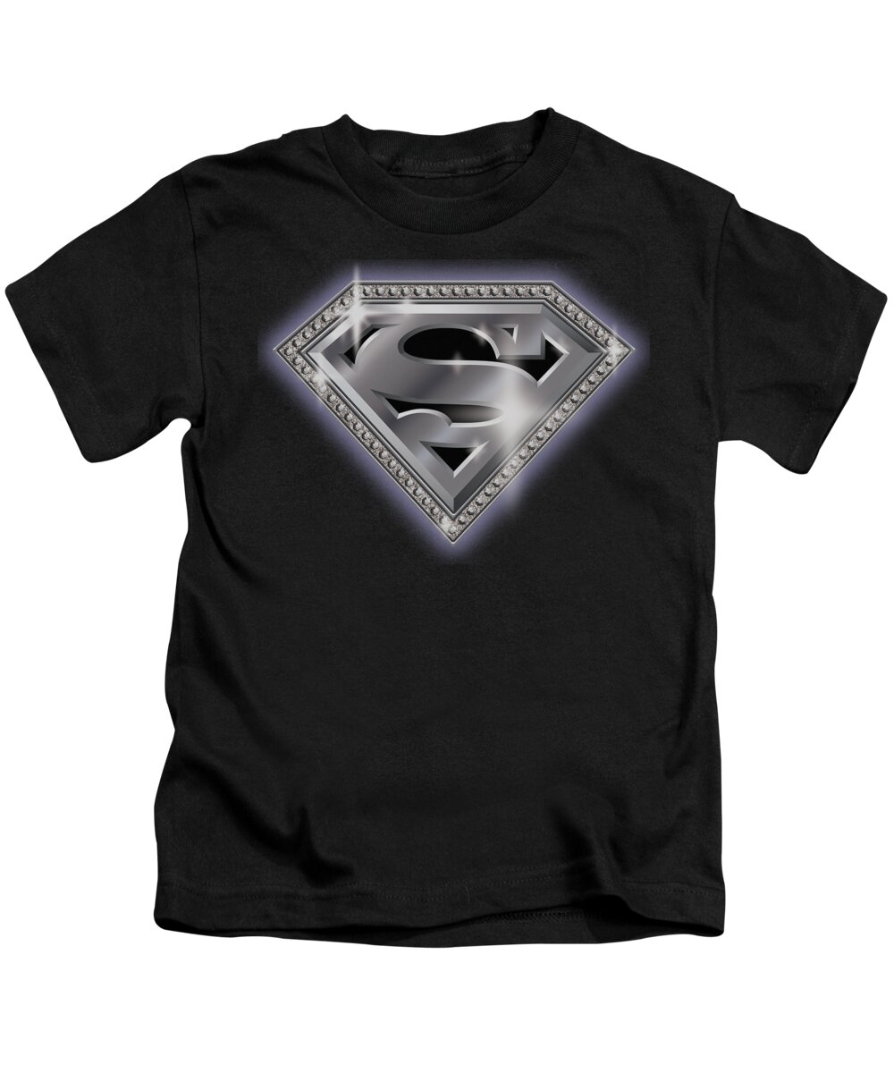  Kids T-Shirt featuring the digital art Superman - Bling Shield by Brand A