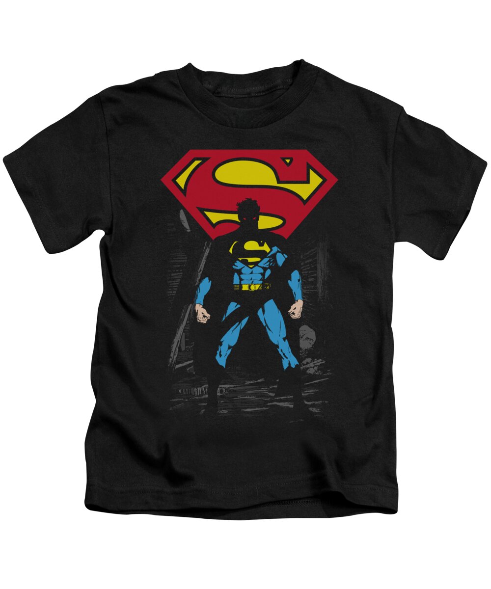  Kids T-Shirt featuring the digital art Superman - Dark Alley by Brand A