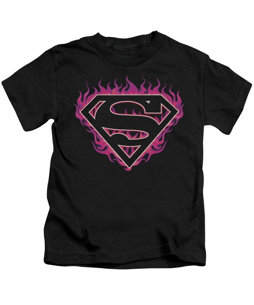 Superman Kids T-Shirt featuring the digital art Superman - Fuchsia Flames by Brand A