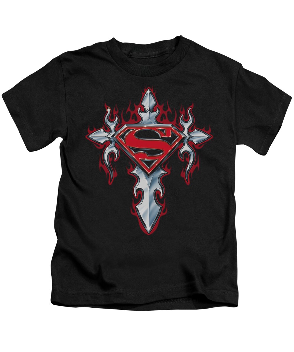  Kids T-Shirt featuring the digital art Superman - Gothic Steel Logo by Brand A