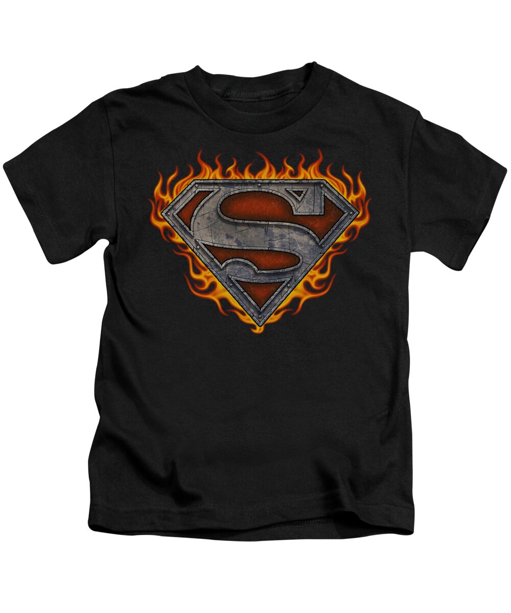 Kids T-Shirt featuring the digital art Superman - Iron Fire Shield by Brand A