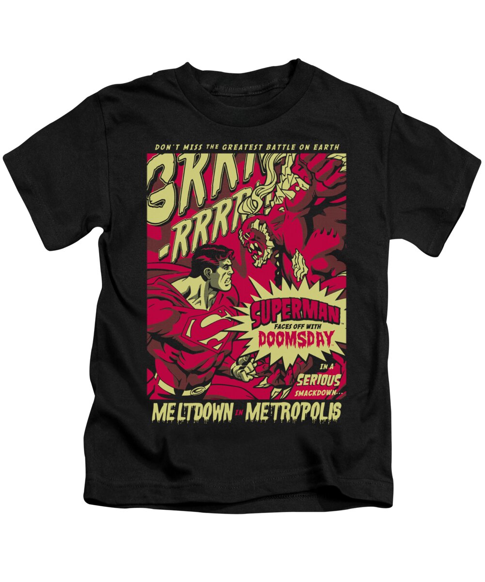 Superman Kids T-Shirt featuring the digital art Superman - Metropolis Meltdown by Brand A