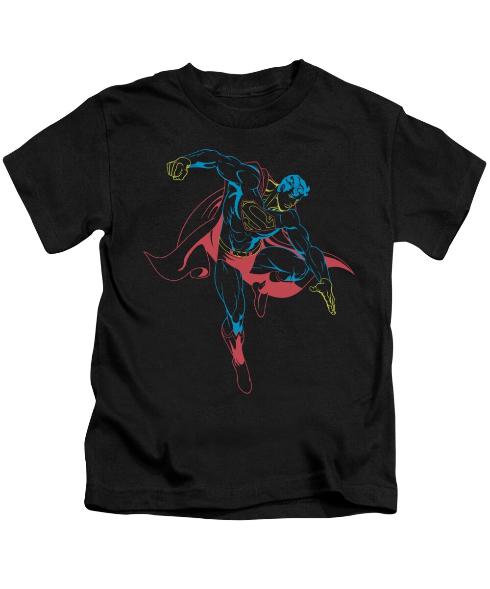  Kids T-Shirt featuring the digital art Superman - Neon Superman by Brand A