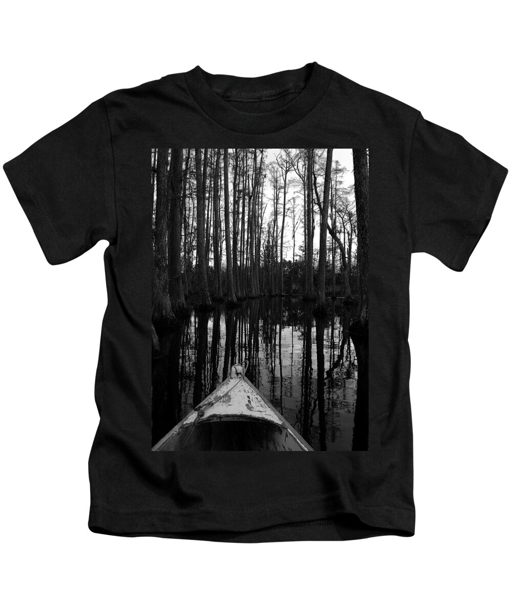 Black And White Kids T-Shirt featuring the photograph Swamp Boat by Shirley Radabaugh