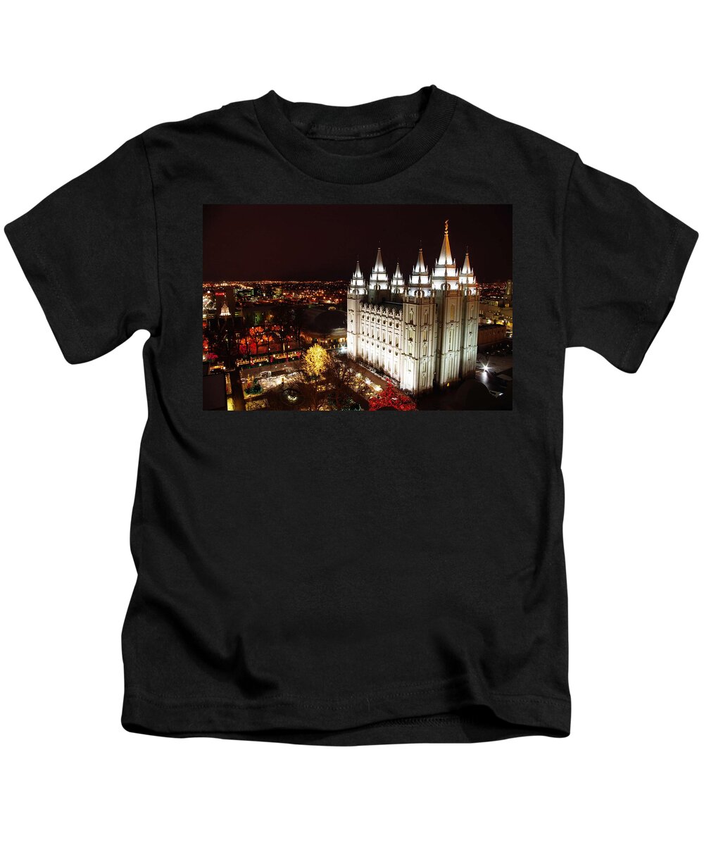 Christmas Kids T-Shirt featuring the photograph Temple Square by David Andersen