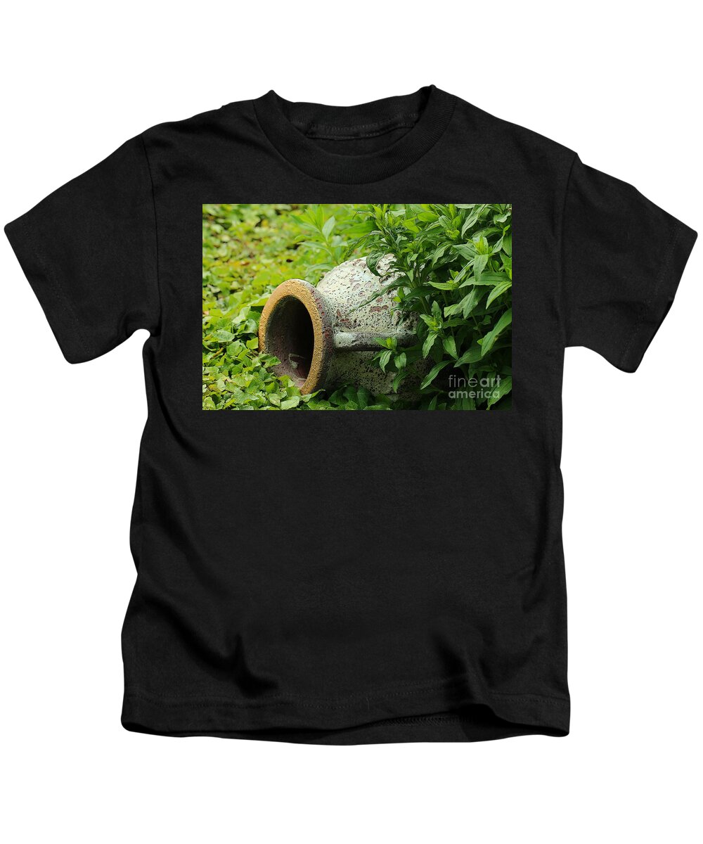 Nature Kids T-Shirt featuring the photograph Terracotta vase in the green by Amanda Mohler