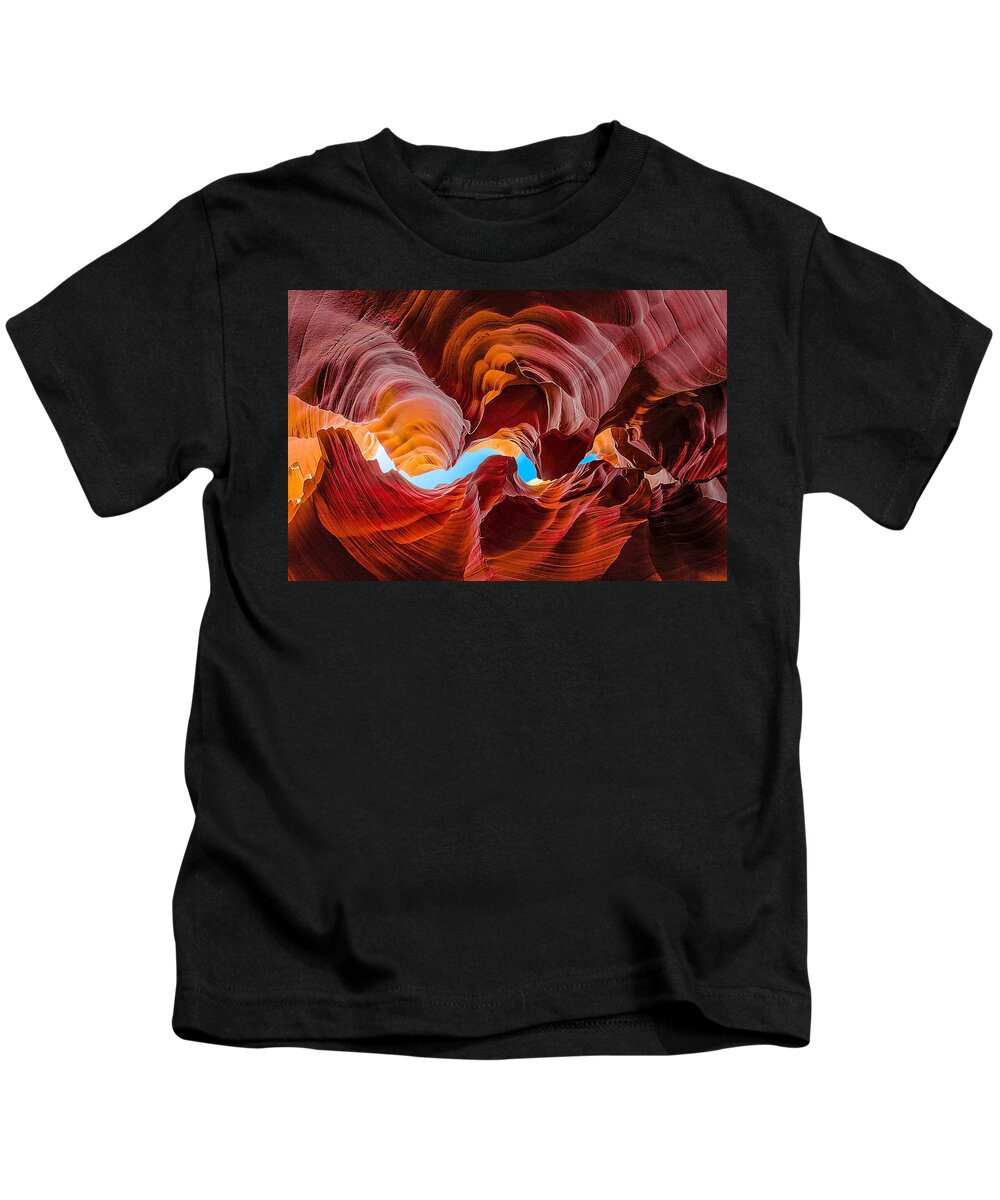 Antelope Canyon Kids T-Shirt featuring the photograph The Crack in the Sky by Jason Chu