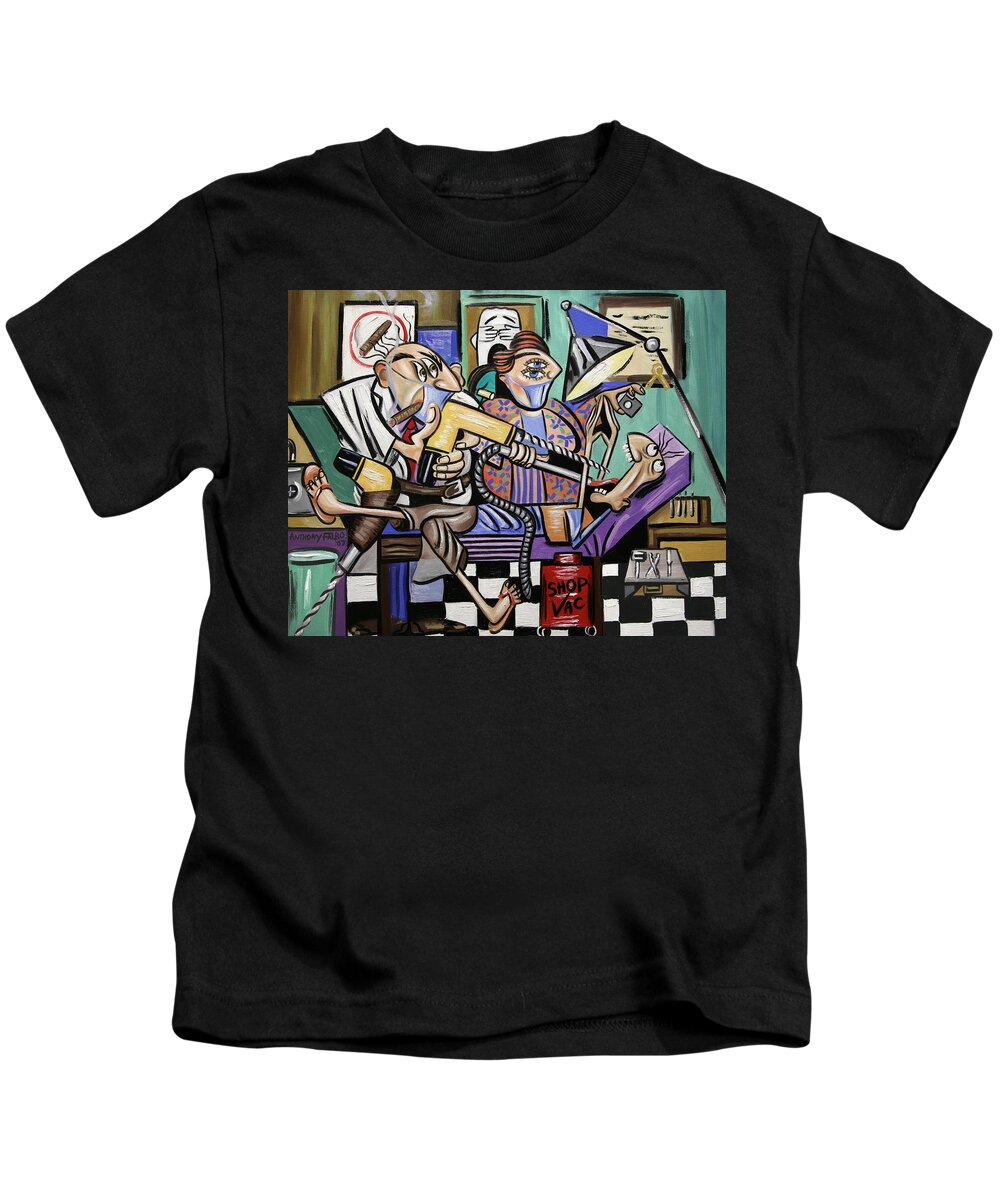 The Dentist Is In Root Canal Kids T-Shirt featuring the painting The Dentist Is In Root Canal by Anthony Falbo