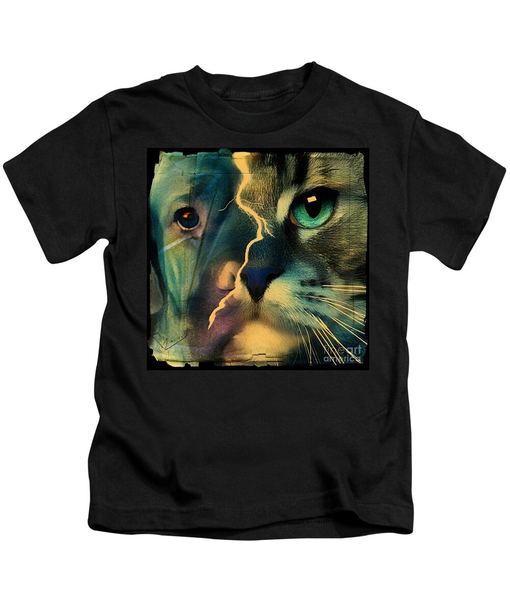 The Dog Connection Kids T-Shirt featuring the digital art The Dog Connection -Green by Kathy Tarochione