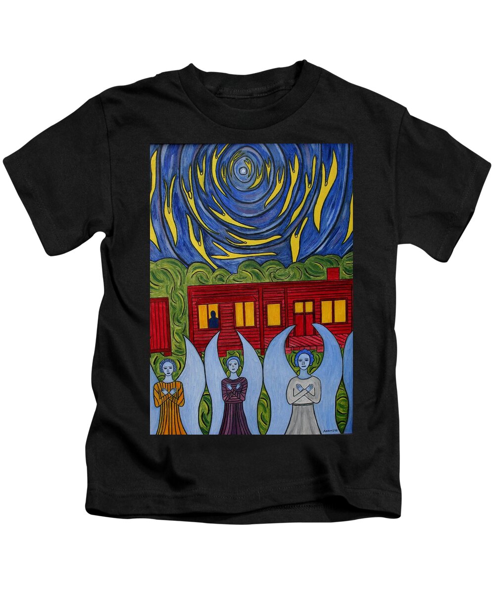 Angel Kids T-Shirt featuring the painting The Night Angels Came by Sandra Marie Adams