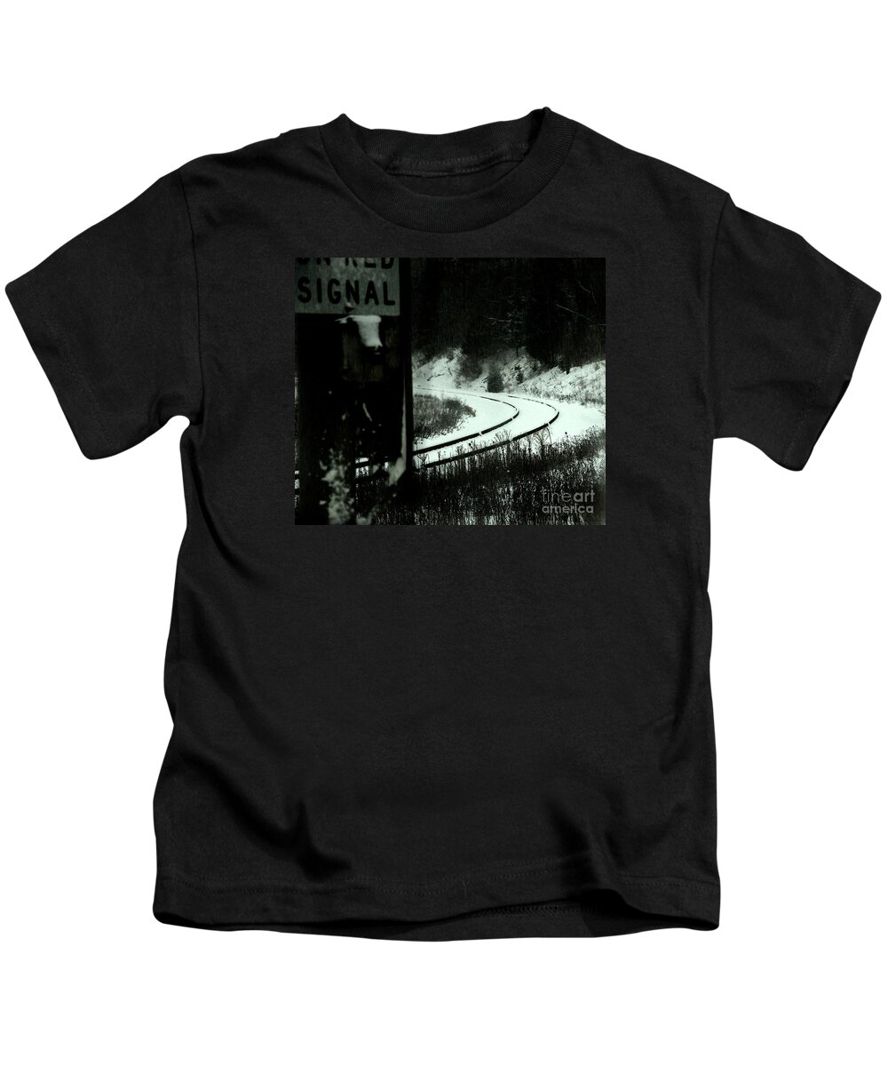 Rail Kids T-Shirt featuring the photograph The Rail To Anywhere by Linda Shafer