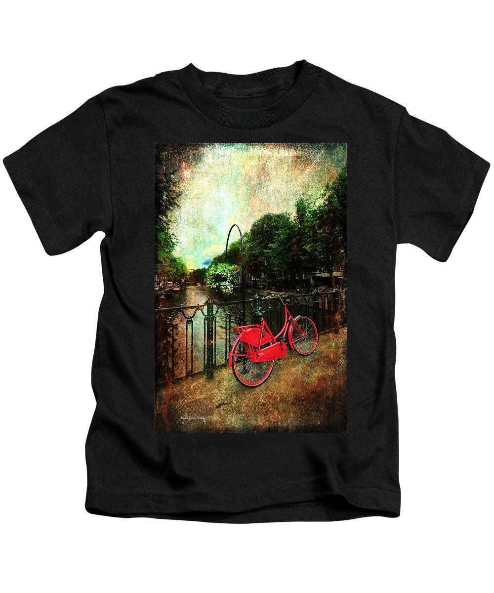 Red Kids T-Shirt featuring the photograph The Red Bicycle by Randi Grace Nilsberg