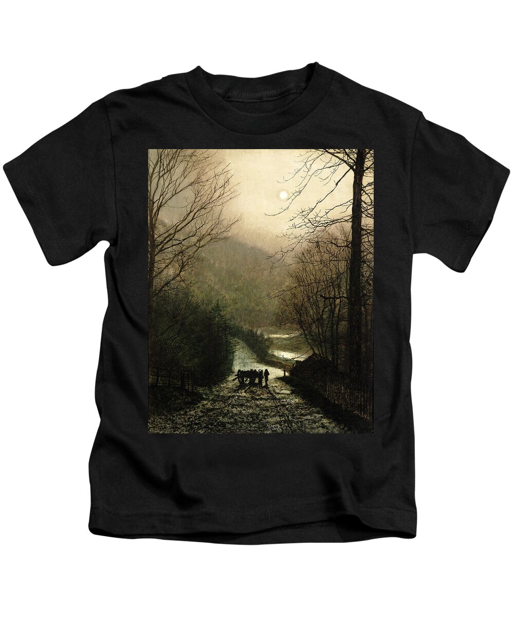 Grimshaw Kids T-Shirt featuring the painting The Timber Wagon by John Atkinson Grimshaw