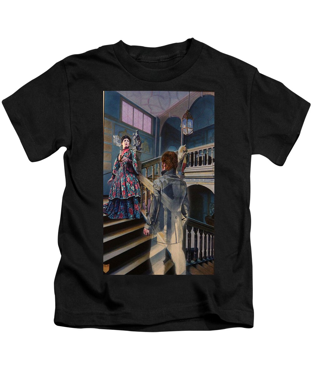 Whelan Art Kids T-Shirt featuring the painting The Turn of the Screw by Patrick Whelan