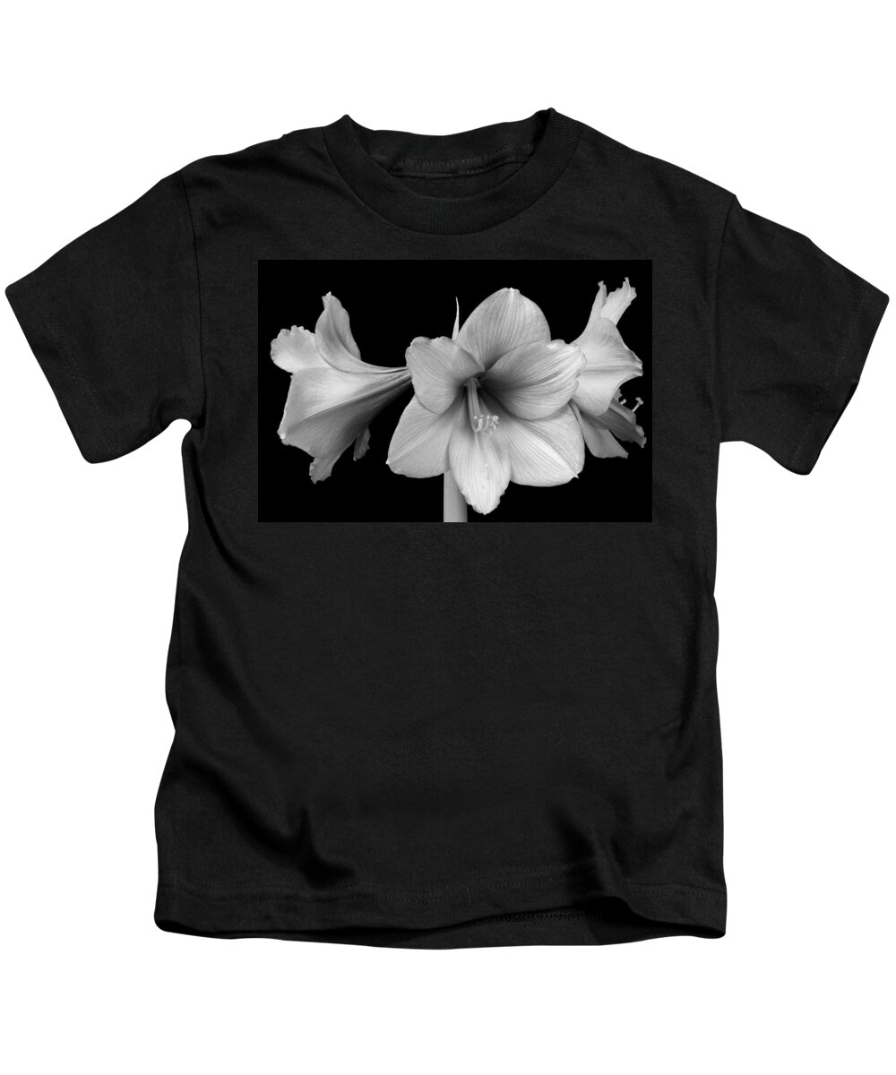 Amaryllis Kids T-Shirt featuring the photograph Three Amaryllis Flowers in Black and White by James BO Insogna