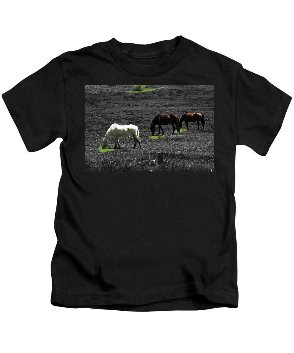 Horses Kids T-Shirt featuring the photograph Three Horses by David Yocum