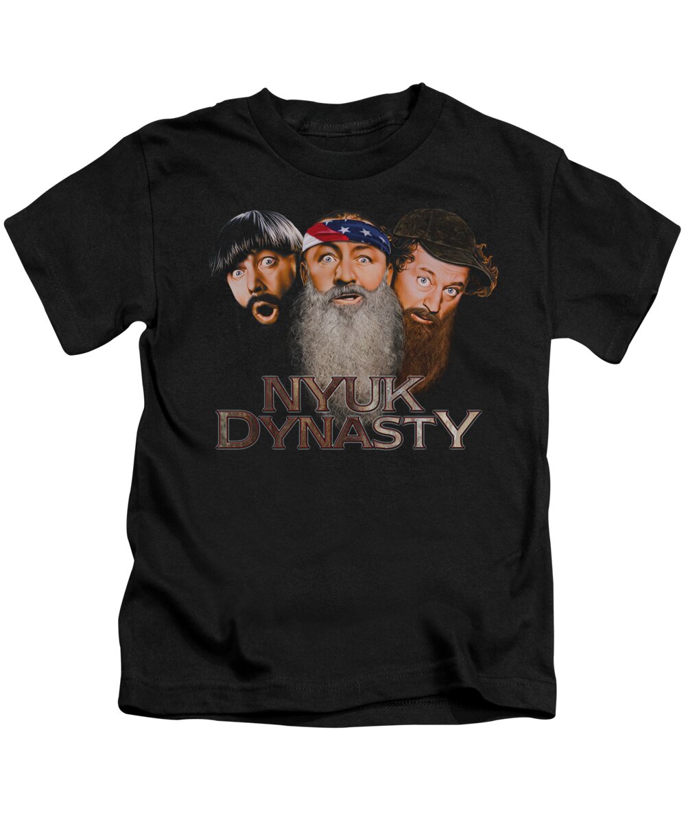 The Three Stooges Kids T-Shirt featuring the digital art Three Stooges - Nyuk Dynasty 2 by Brand A