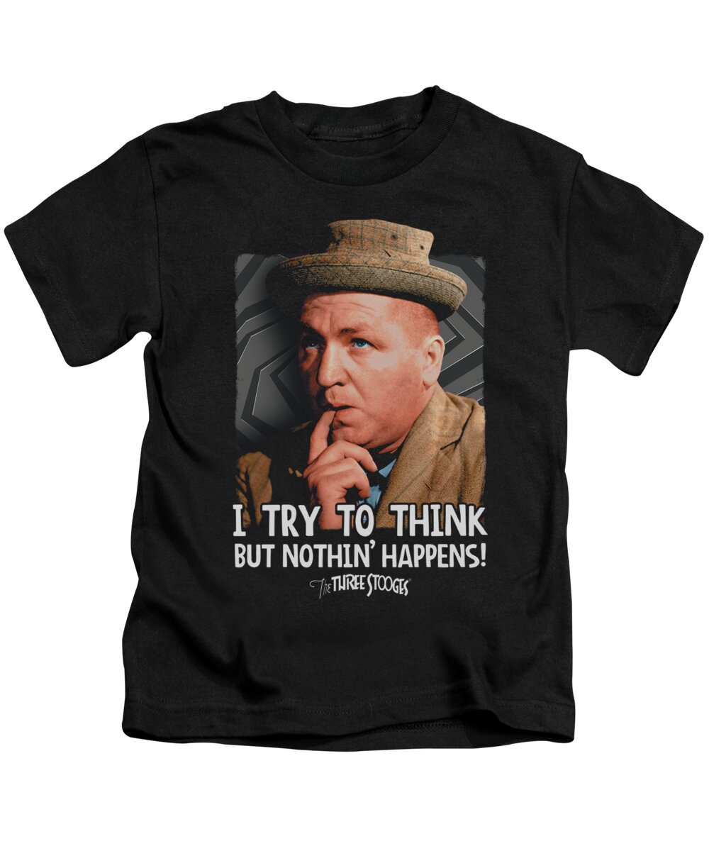 The Three Stooges Kids T-Shirt featuring the digital art Three Stooges - Try To Think by Brand A