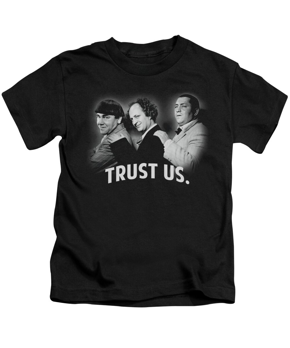 The Three Stooges Kids T-Shirt featuring the digital art Three Stooges - Turst Us by Brand A