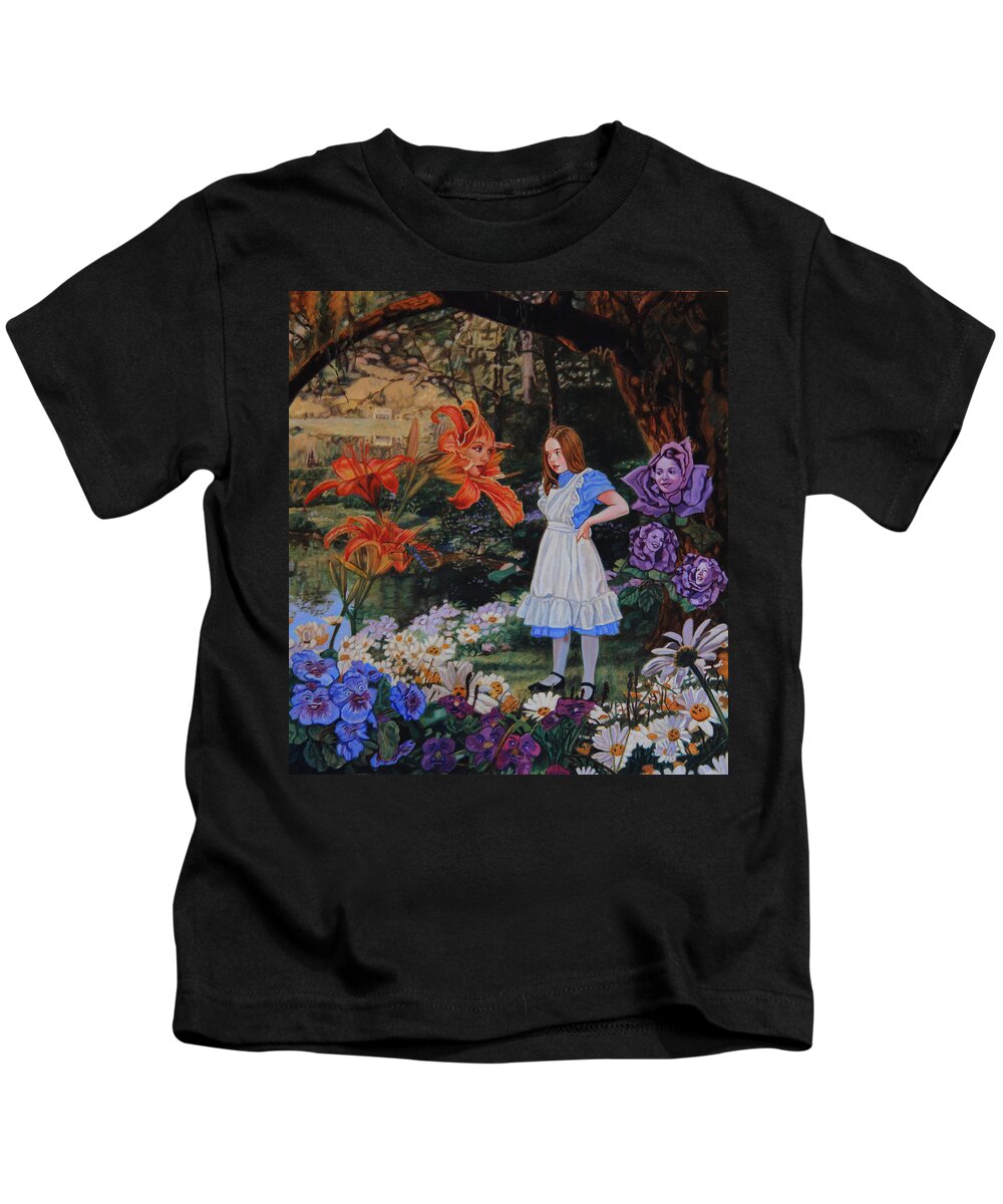 Alice Kids T-Shirt featuring the painting Through The Looking Glass by Patrick Whelan