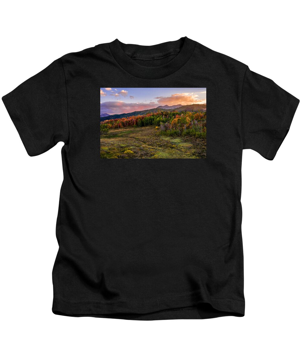 Timp Fall Glow Kids T-Shirt featuring the photograph Timp Fall Glow by Chad Dutson