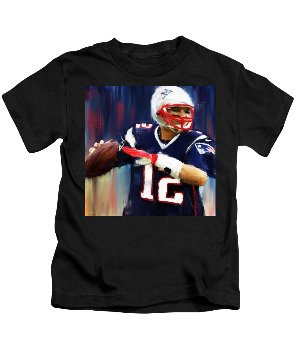 Tom Brady Kids T-Shirt featuring the painting Tom Brady by Lourry Legarde