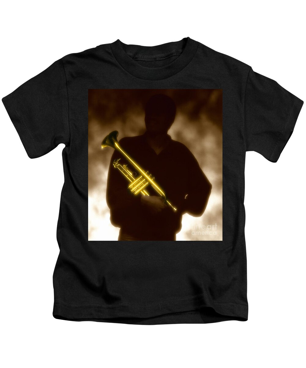 Jazz Kids T-Shirt featuring the photograph Man holding Trumpet 1 by Tony Cordoza