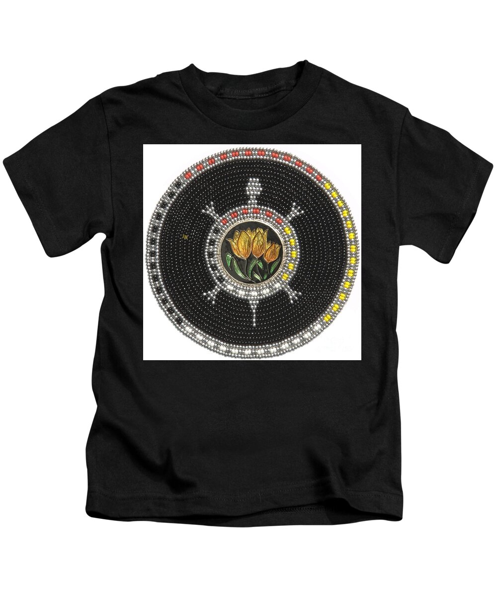 Beads Kids T-Shirt featuring the mixed media Tulip Turtle by Douglas Limon