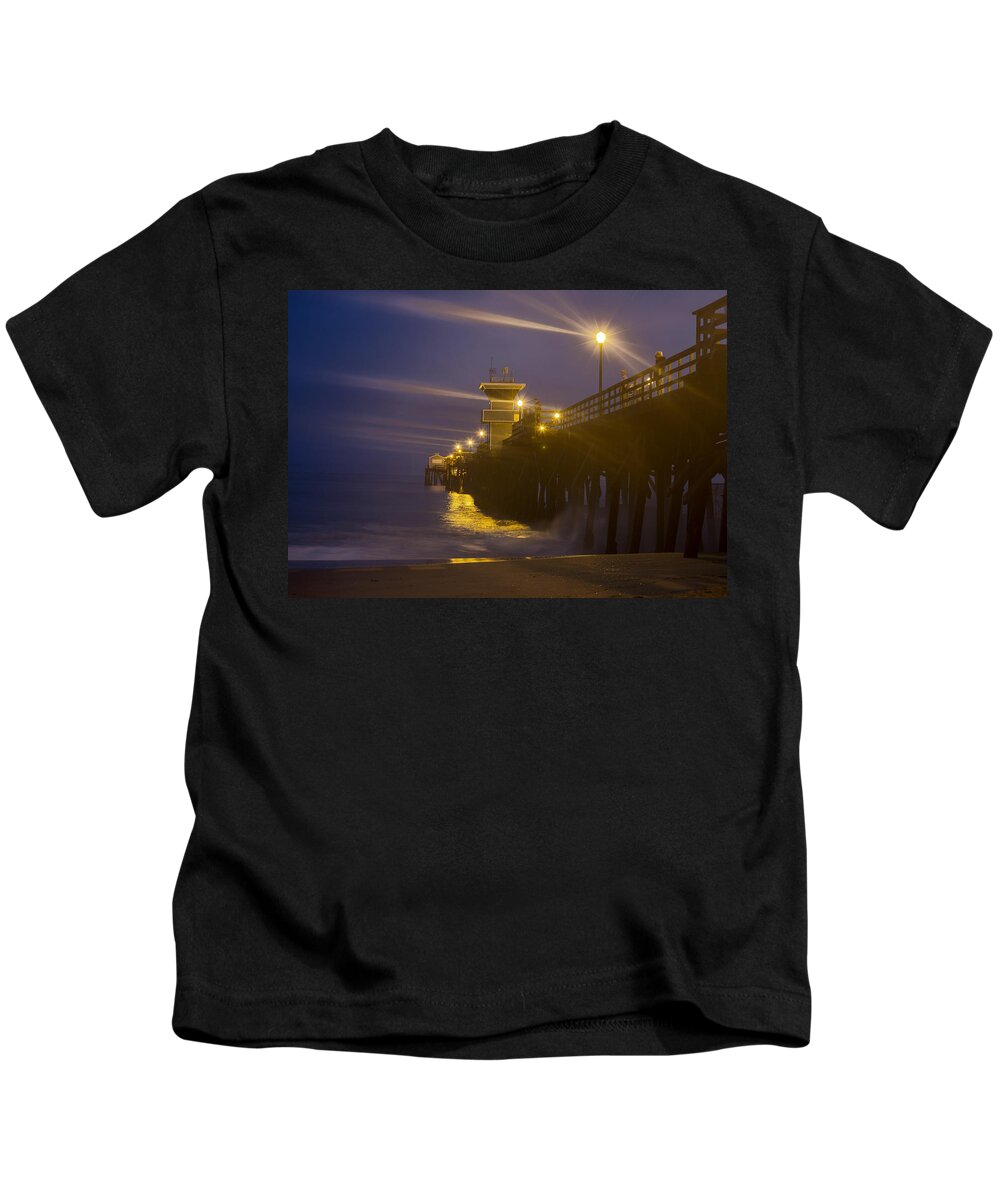 Seal Beach Pier Kids T-Shirt featuring the photograph Twilight At Seal by Denise Dube