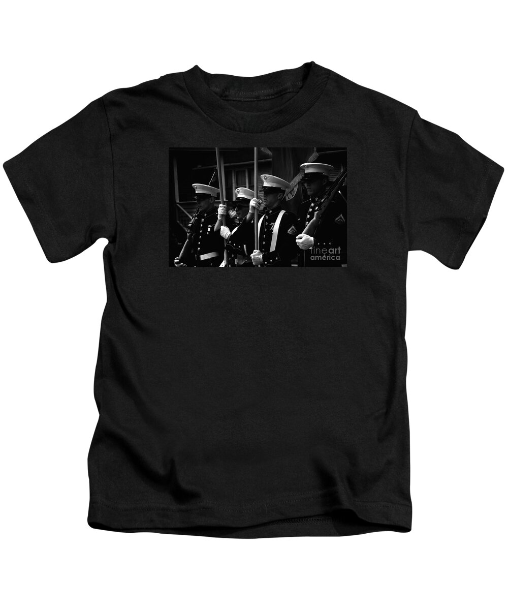 Frankjcasella Kids T-Shirt featuring the photograph U. S. Marines - Monochrome by Frank J Casella