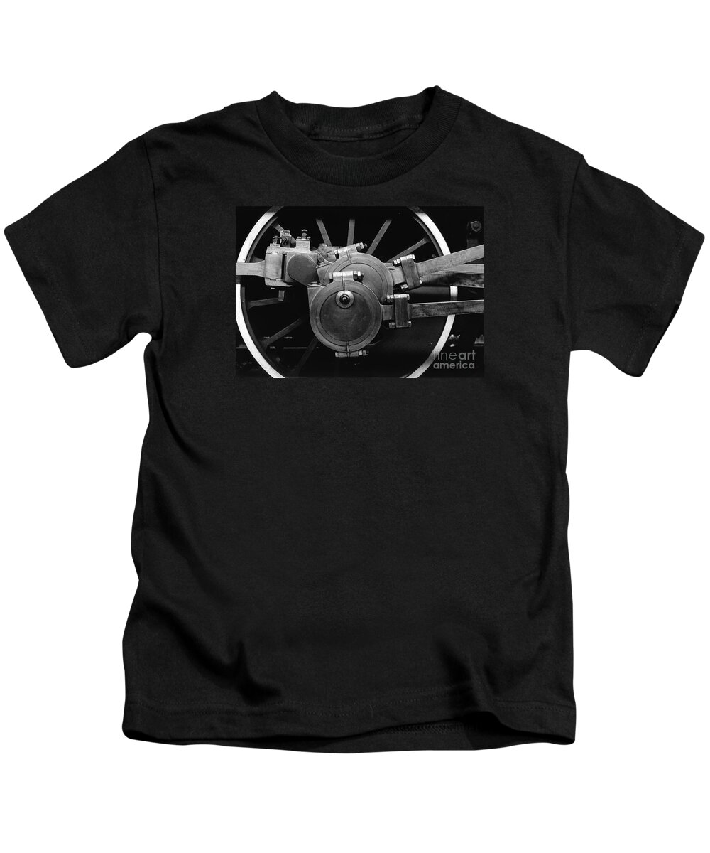 Steam Kids T-Shirt featuring the photograph Valve gear and Wheel by Riccardo Mottola