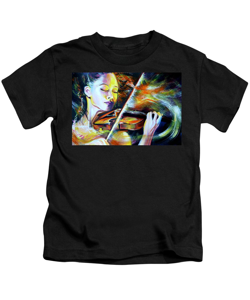 Acrylic Kids T-Shirt featuring the painting Vanessa-Mae.Power of Music by Anna Duyunova