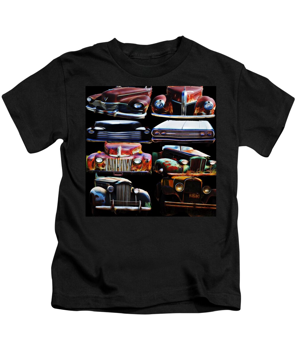 Cars Kids T-Shirt featuring the digital art Vintage Cars Collage 2 by Cathy Anderson