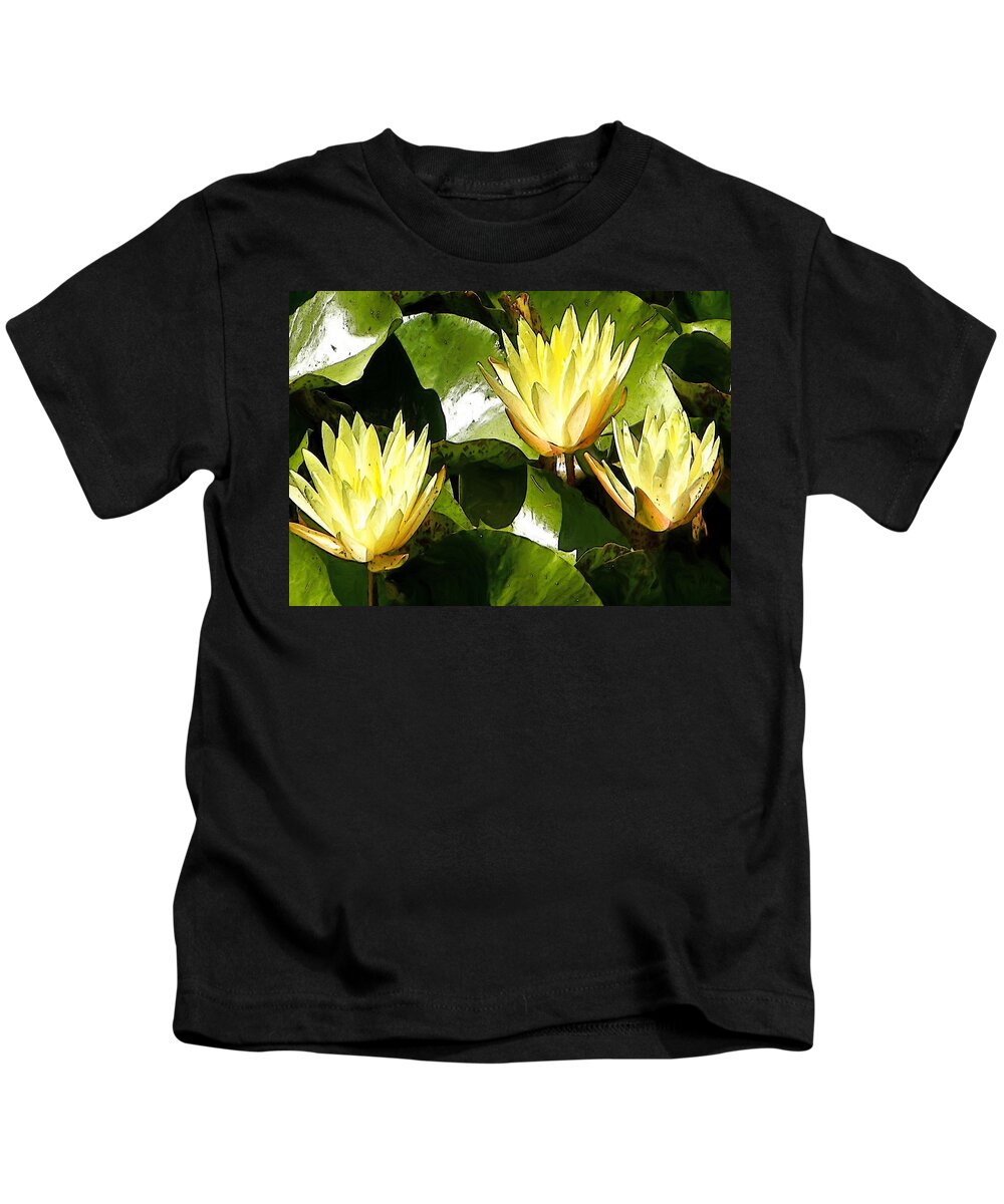 Water Lilies Kids T-Shirt featuring the digital art Water Lilly Explosion by Gary Olsen-Hasek