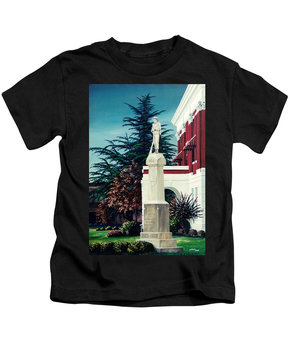 Civil Kids T-Shirt featuring the painting White County Courthouse - Civil War Memorial by Glenn Pollard