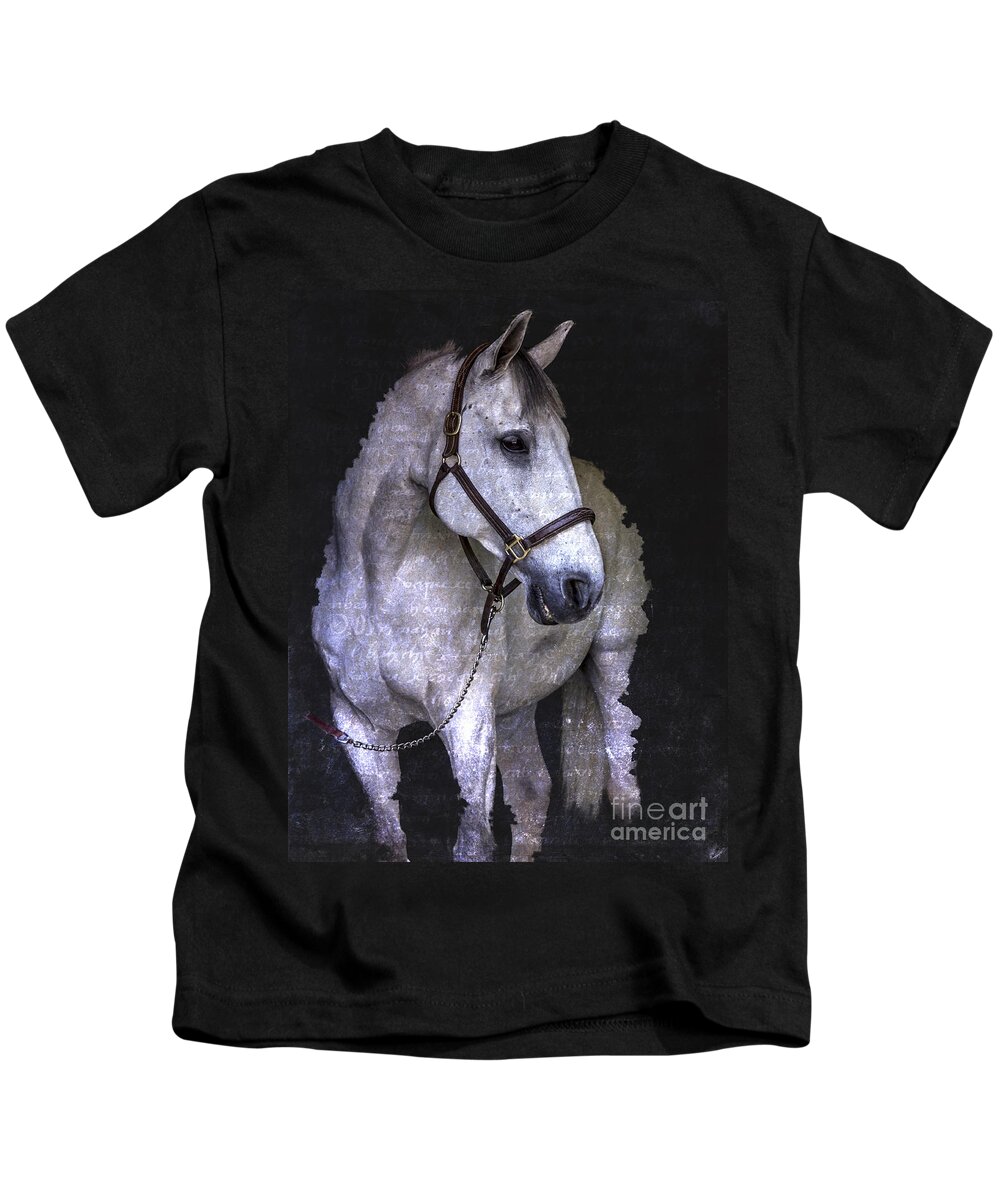 Horse Digital Art Kids T-Shirt featuring the photograph White Horse digital art montage by JBK Photo Art