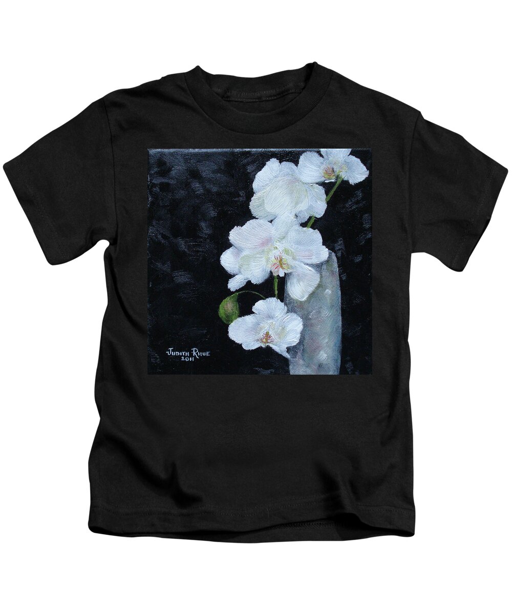 Still Life Kids T-Shirt featuring the painting White Orchid by Judith Rhue