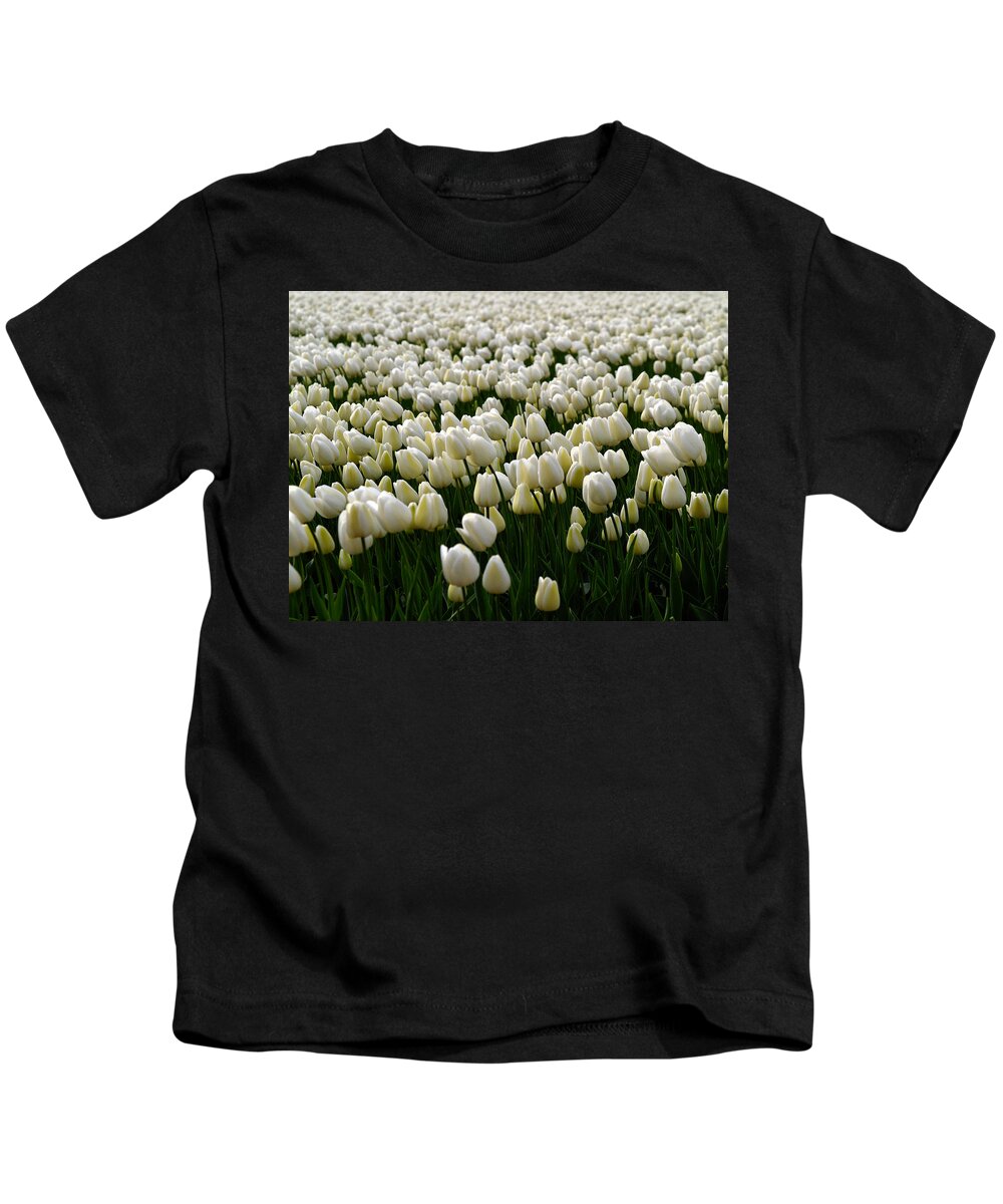 Photography Kids T-Shirt featuring the photograph White Tulip field by Luc Van de Steeg