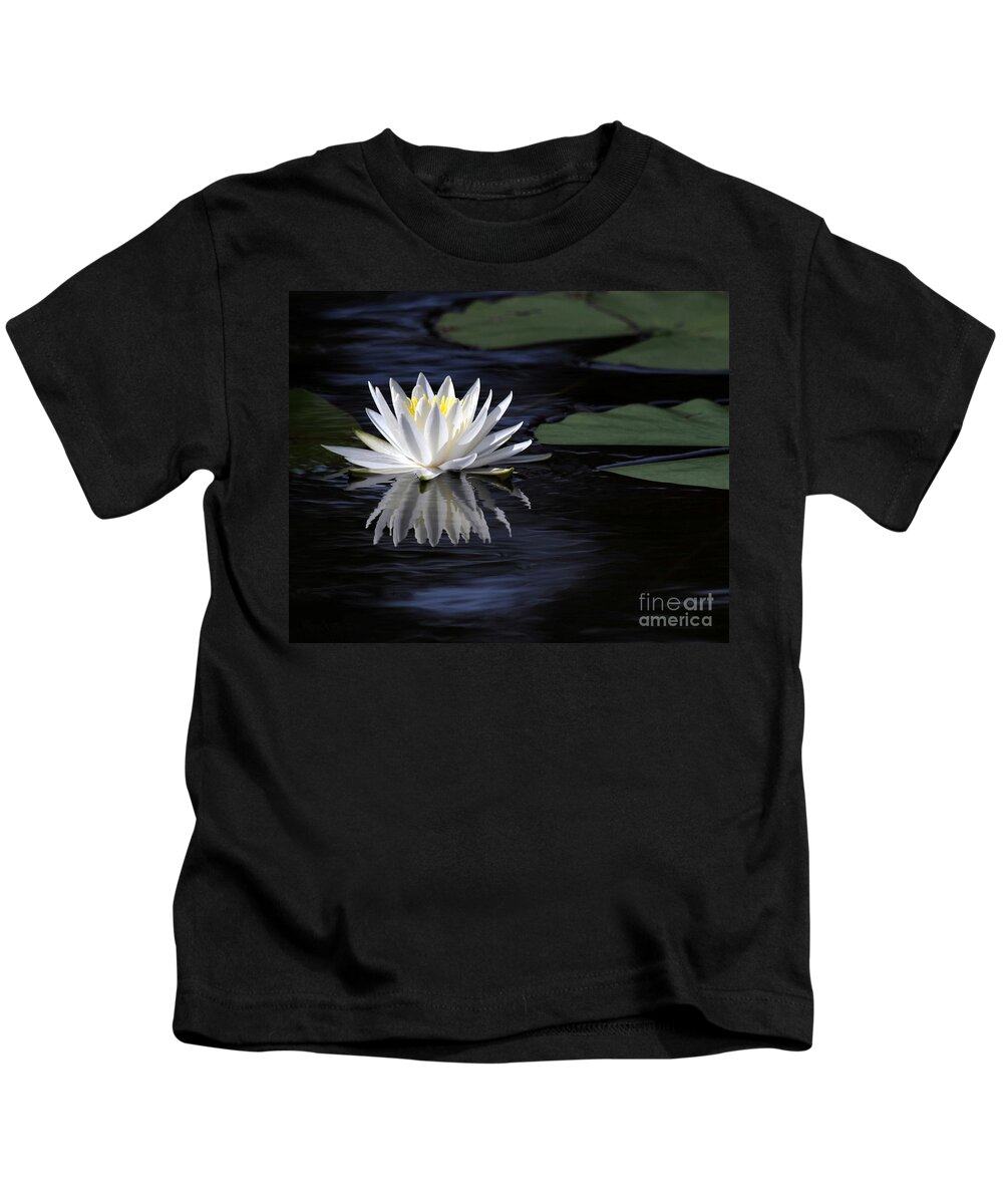 Water Lily Kids T-Shirt featuring the photograph White Water Lily Left by Sabrina L Ryan